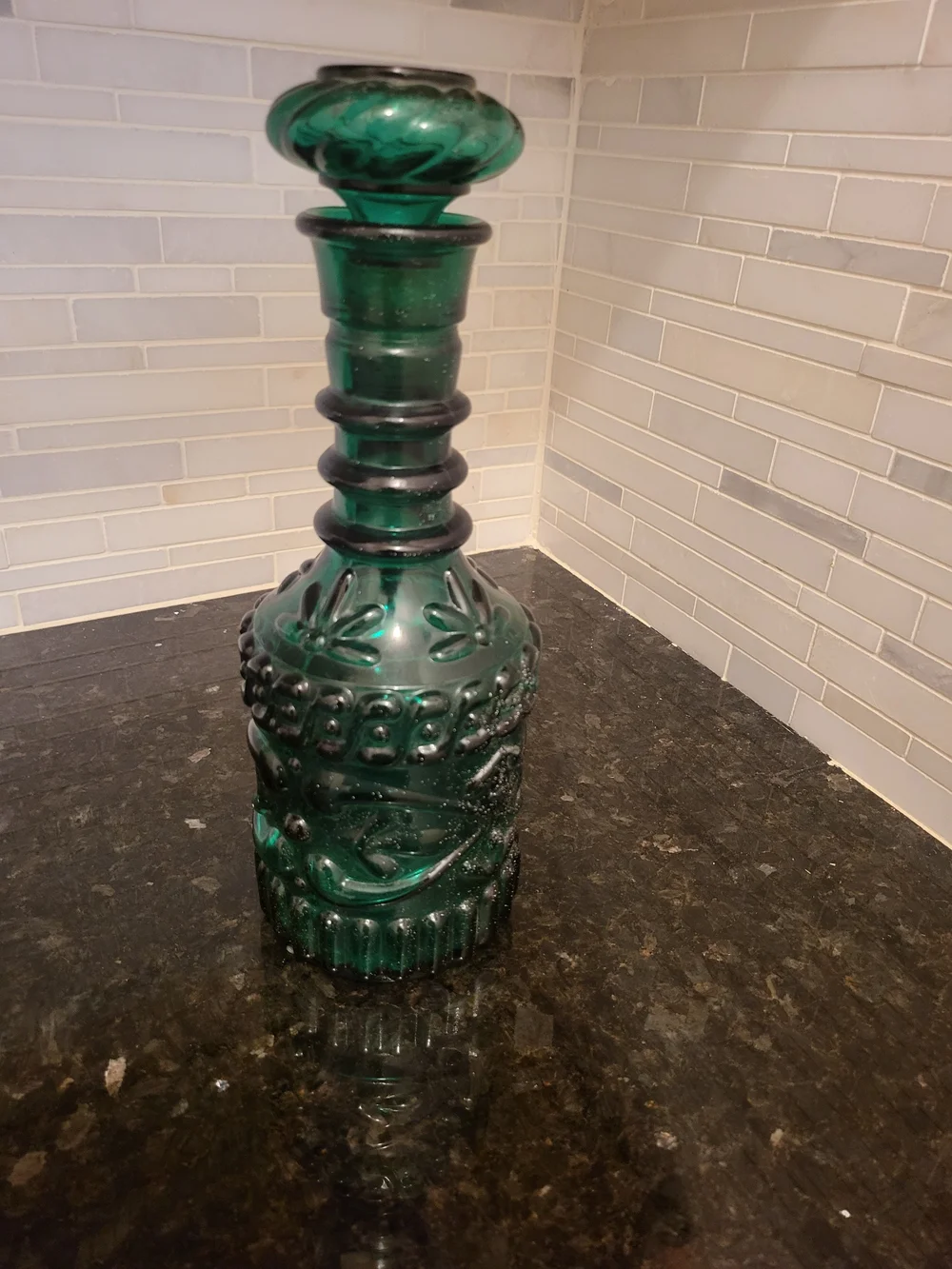 Vintage Jim Beam Emerald Green Collectors Bottle with Cork Glass Stopper